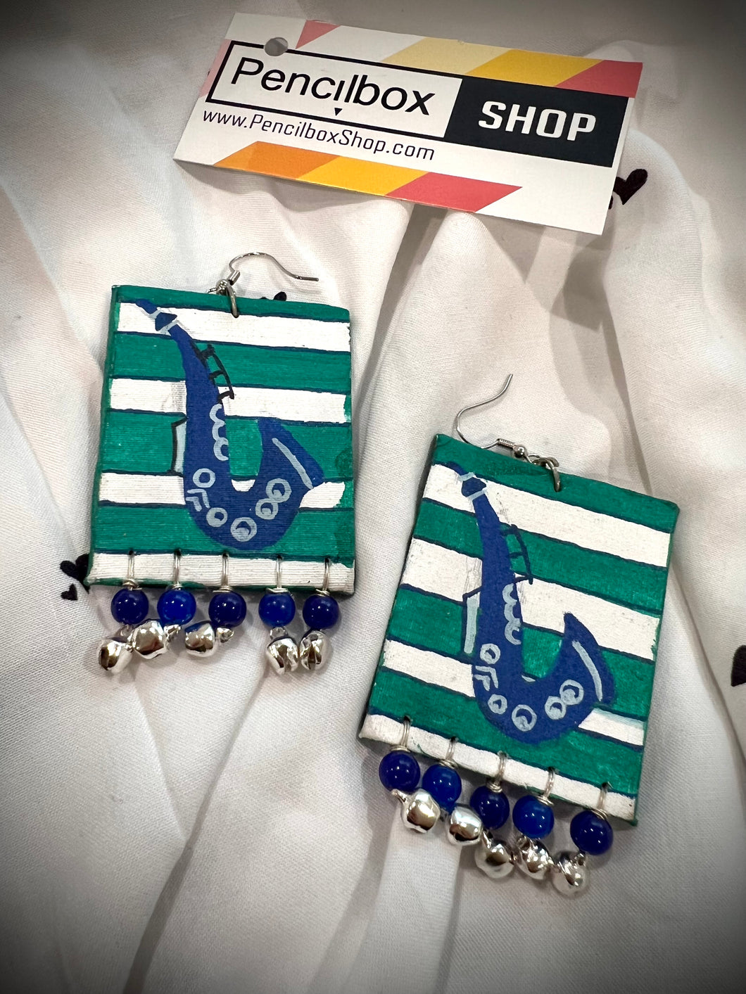 Handmade handpainted Green trumpet design earrings