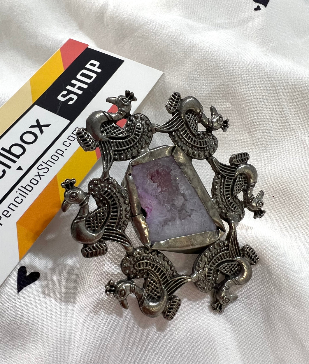 Natural stone peacock German silver Adjustable Ring