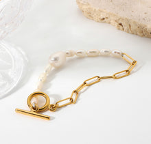 Load image into Gallery viewer, 18k gold plated Freshwater pearl buckle gold bracelet
