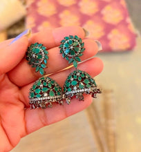 Load image into Gallery viewer, American Diamond Premium medium Flower Jhumki earrings
