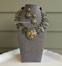 Load image into Gallery viewer, German silver Stone Dual Tone Peacock Statement necklace set

