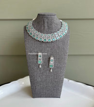 Load image into Gallery viewer, Mint American Diamond three line cz Choker  Necklace set
