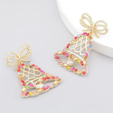 Load image into Gallery viewer, Christmas Bells Gold crystal multicolor Jingle bells Earrings Jewelry IDW
