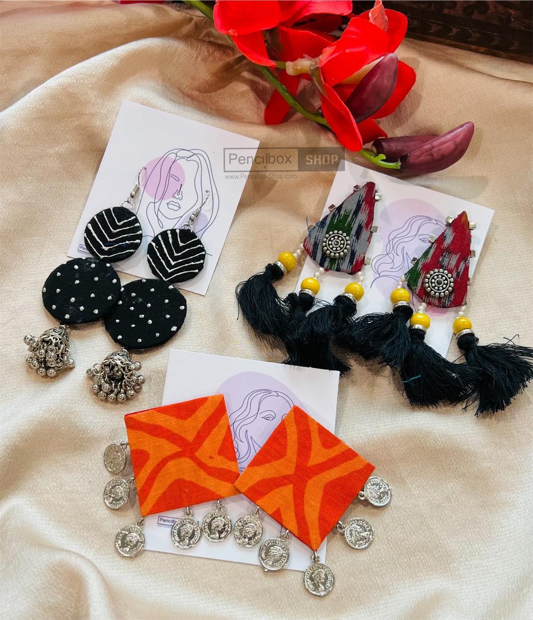 Handmade Fabric Statement Earrings rangoli Collection