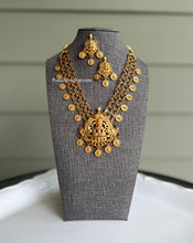 Load image into Gallery viewer, Multicolor Net work Golden matte finish Lakshmi ji coin necklace set
