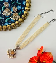 Load image into Gallery viewer, Tayani Peach Victorian finish Kundan Long Necklace set
