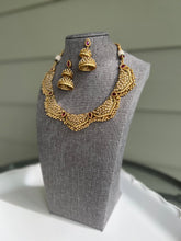 Load image into Gallery viewer, Statement Cz Flower American diamond Dainty Necklace set with jhumkas
