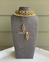 Load image into Gallery viewer, Navratna guttapusalu peacock Cz choker necklace set
