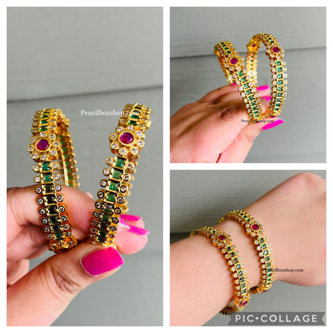 Rohini Real Multicolor Kemp Stone temple Pair of bangle set for women