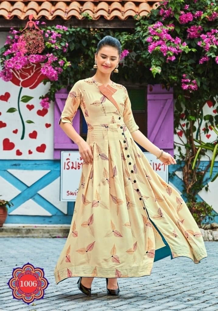 Cotton printed long dress beige