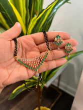 Load image into Gallery viewer, Emerald Green Cubic zirconia AD white Black beads Mangalsutra Necklace
