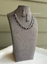 Load image into Gallery viewer, Dainty Victorian Finish Dual tone American Diamond Multicolor Necklace set
