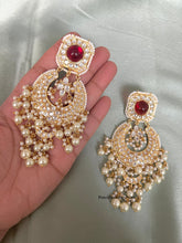 Load image into Gallery viewer, Tayani Ruby Golden statement Chandbali Jhumka Earrings
