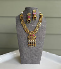 Load image into Gallery viewer, Multicolor Green Ruby pachi Kundan Simple Dainty Hanging necklace set
