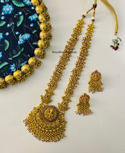 Load image into Gallery viewer, Multicolor lakshmi ji guttapusalu Pearls real Kemp stone Cz Copper based necklace set

