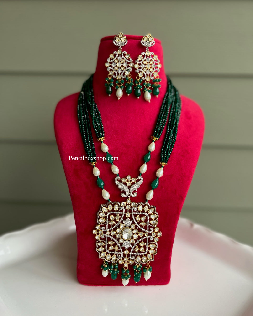 Tayani Green gold plated Premium Statement Necklace set