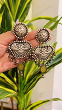 Load image into Gallery viewer, 92.5 Silver Coated Brass Stone Dangling Ghunghroo pearl Earrings for women
