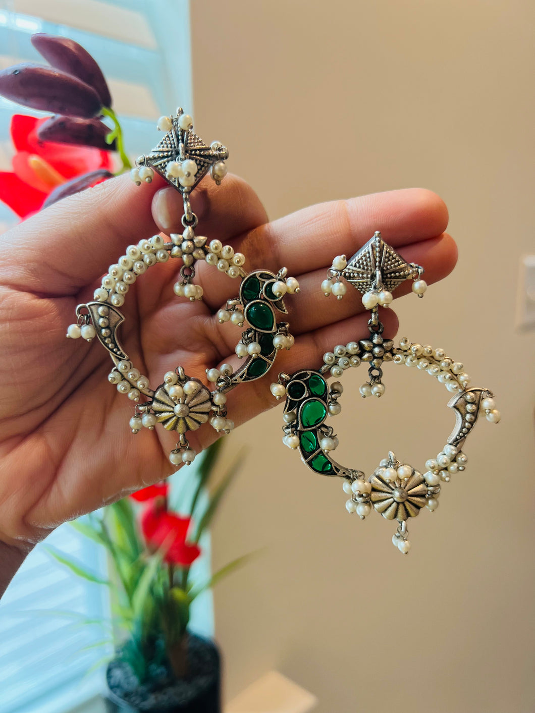 German Silver peacock pearl Drop Drop Earrings