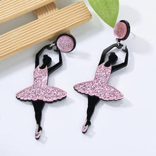 Load image into Gallery viewer, [NEW]Pink Black Acrylic Ballet girl dancing earrings IDW
