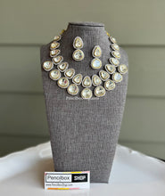 Load image into Gallery viewer, Designer Statement Uncut Kundan Cz Silver Foiled Necklace set
