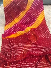 Load image into Gallery viewer, Bandhani Red Yellow pink Georgette Saree Elegant
