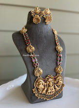 Load image into Gallery viewer, Long Haram Silver Replica Real Kemp Stone Multicolor cz kemp Stone Necklace set temple jewelry
