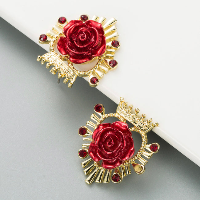 Red Rose shape stud earrings IDW