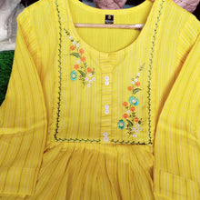 Load image into Gallery viewer, 2 pc yellow embroidery kurta with white pant women clothing
