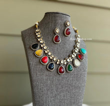 Load image into Gallery viewer, Multicolor Carved Stone Statement Designer Necklace set
