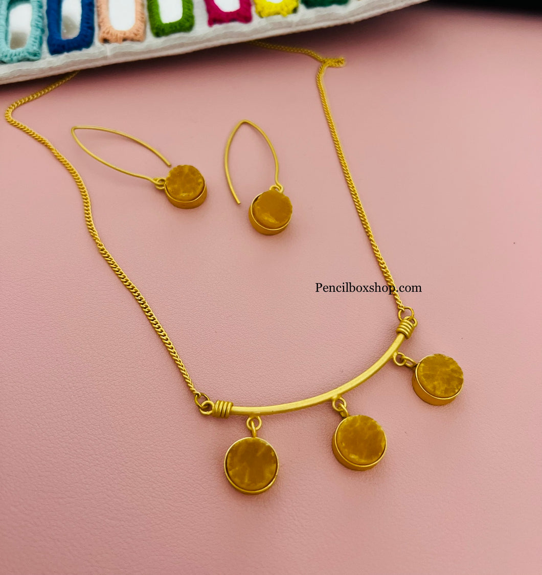 Mustard Natural Stone Long chain Contemporary Necklace set