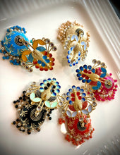 Load image into Gallery viewer, Meenakari peacock jhumkas with hydro beads pearl Earrings for women
