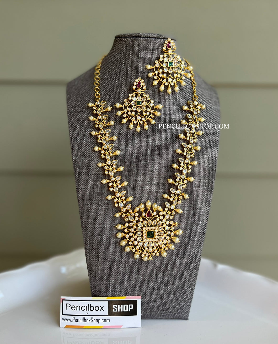Multicolor Cz Flower Golden Finish Necklace set