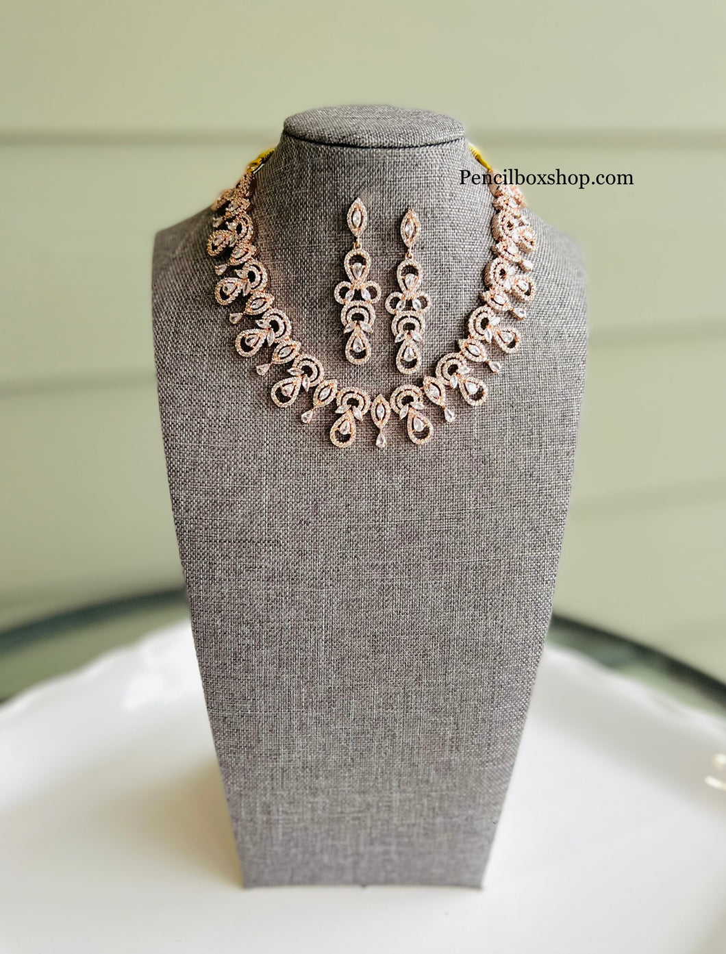American diamond Golden White cz  Necklace set