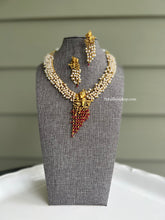 Load image into Gallery viewer, Radha Krishna Pearl White Ruby Simple Dainty Necklace set
