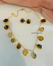 Load image into Gallery viewer, Contemporary Natural Stone brass made Necklace Earrings set
