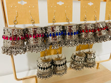 Load image into Gallery viewer, Indian Big Jhumkas with hanging ghunghroo Oxidised Earrings

