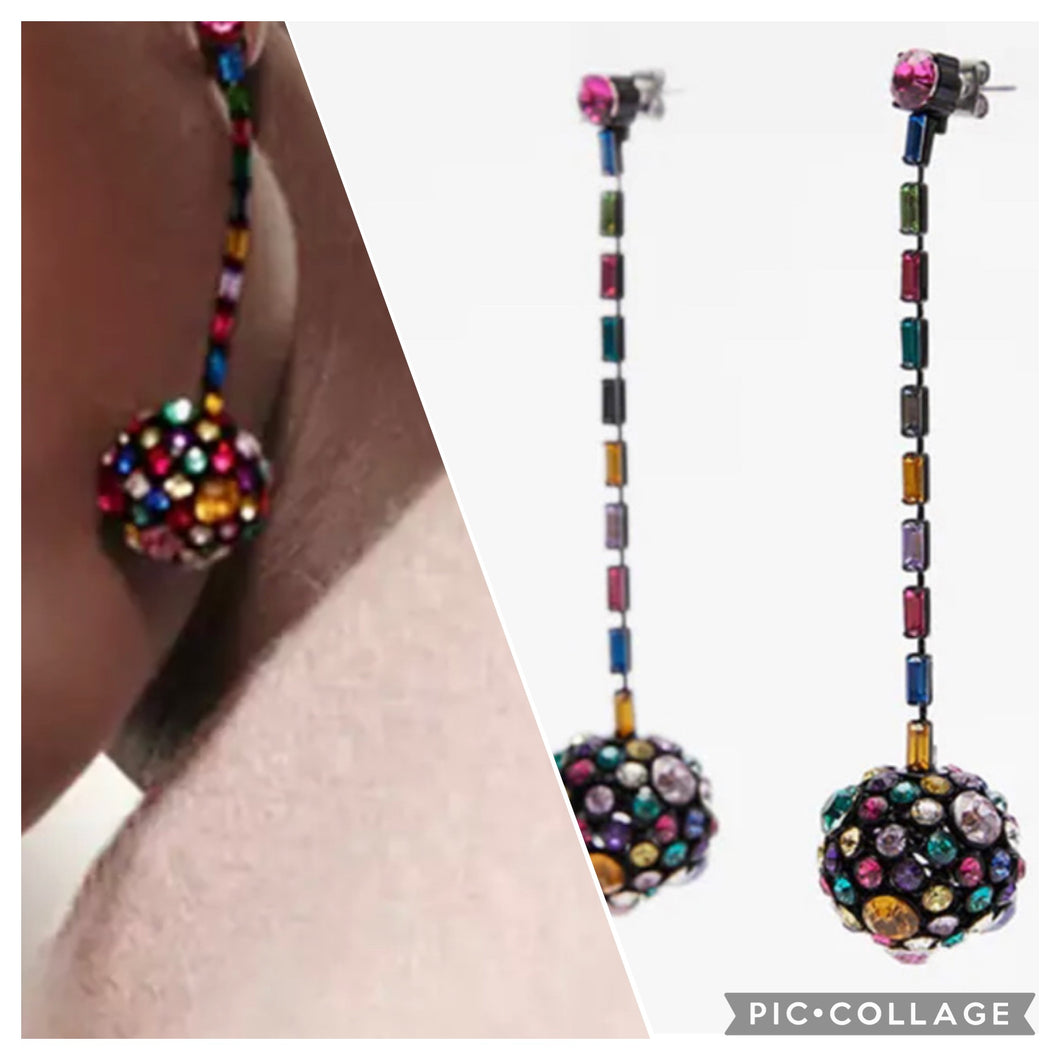 Round Ball Crystal Stone Dangling Earrings IDW