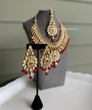 Load image into Gallery viewer, Aarni Kundan Ruby Heavy Statement Designer Bridal Piece Necklace set with maangtikka

