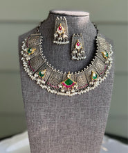 Load image into Gallery viewer, German silver Pachi kundan Fusion statement Piece Necklace set
