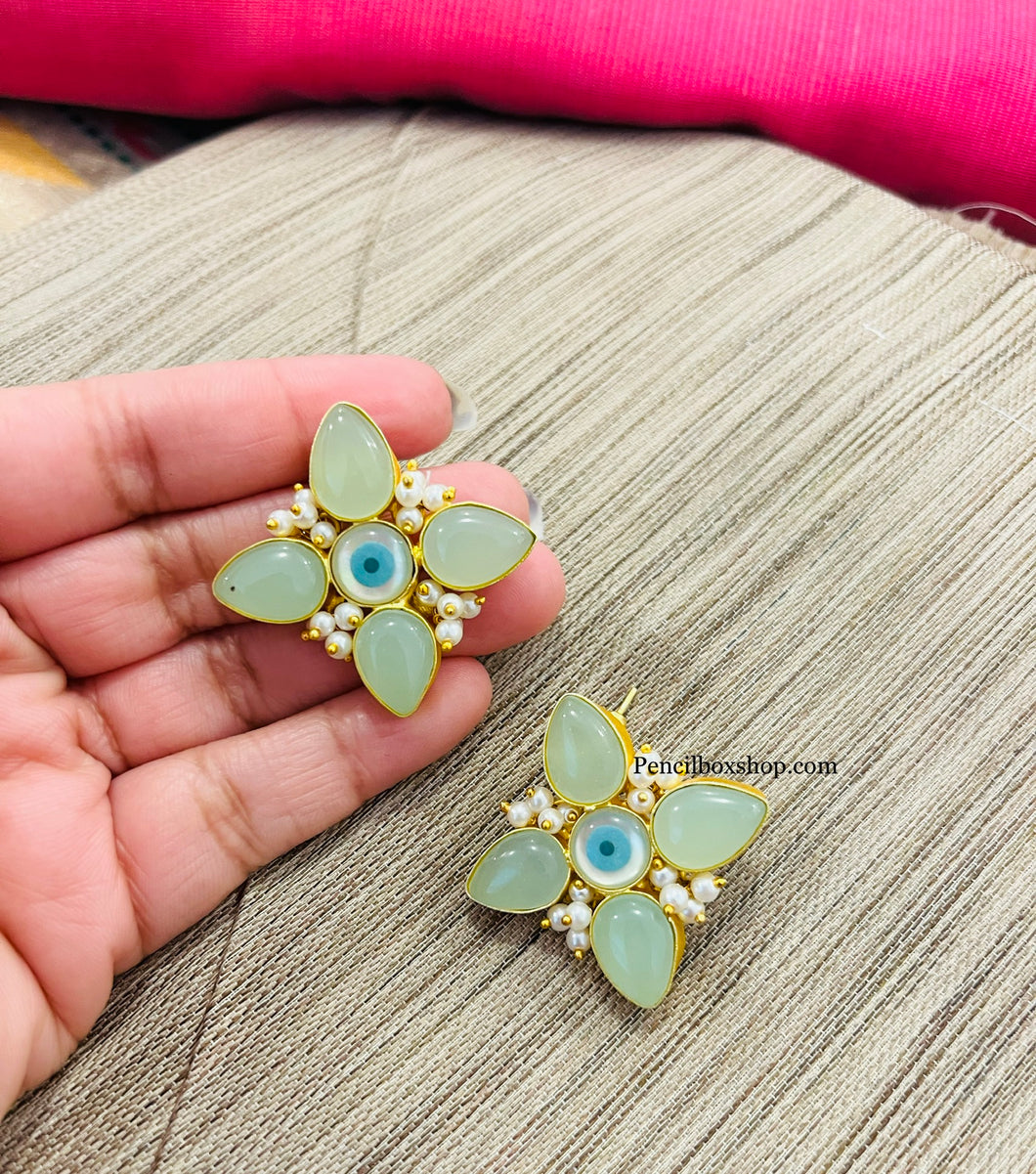 Contemporary Mint Evil eye Statement unique Stud Earrings