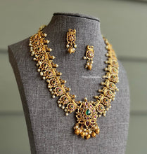 Load image into Gallery viewer, Multicolor kemp stone pearl peacock Lotus Necklace set  temple jewelry
