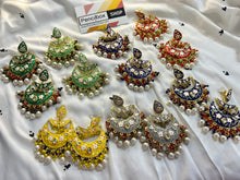 Load image into Gallery viewer, Meenakari chandbali three layer Kundan Long dangling earrings
