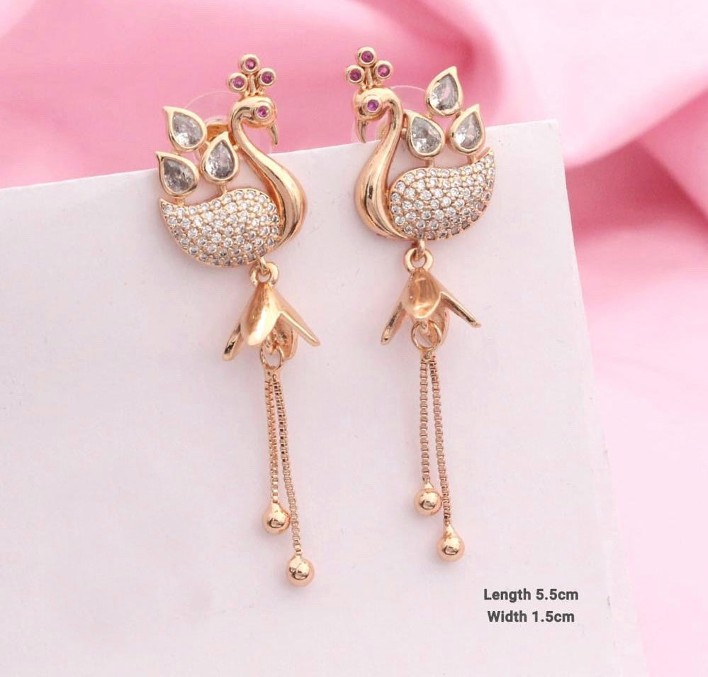 American diamond Golden Peacock pearl small Cz Earrings