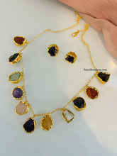 Load image into Gallery viewer, Contemporary Multicolor Natural Stone brass made Necklace Earrings set
