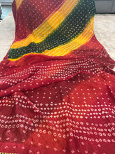 Load image into Gallery viewer, Bandhani Red Yellow Green Georgette Saree Elegant
