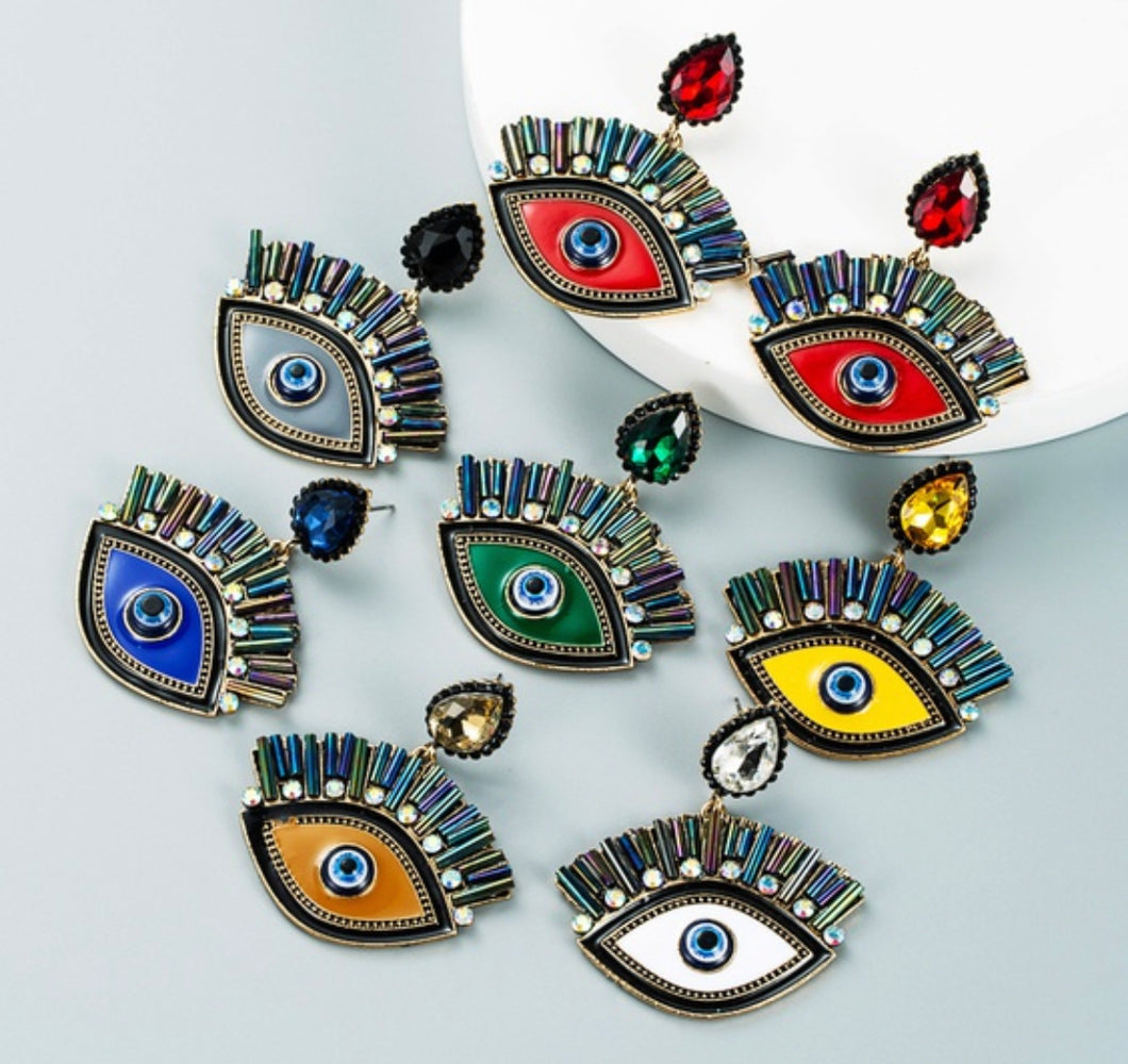 Evil eye Crystal Diamond Big statement earrings IDW