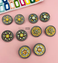 Load image into Gallery viewer, German Silver Painted Tribal Ethnic Stud Earrings
