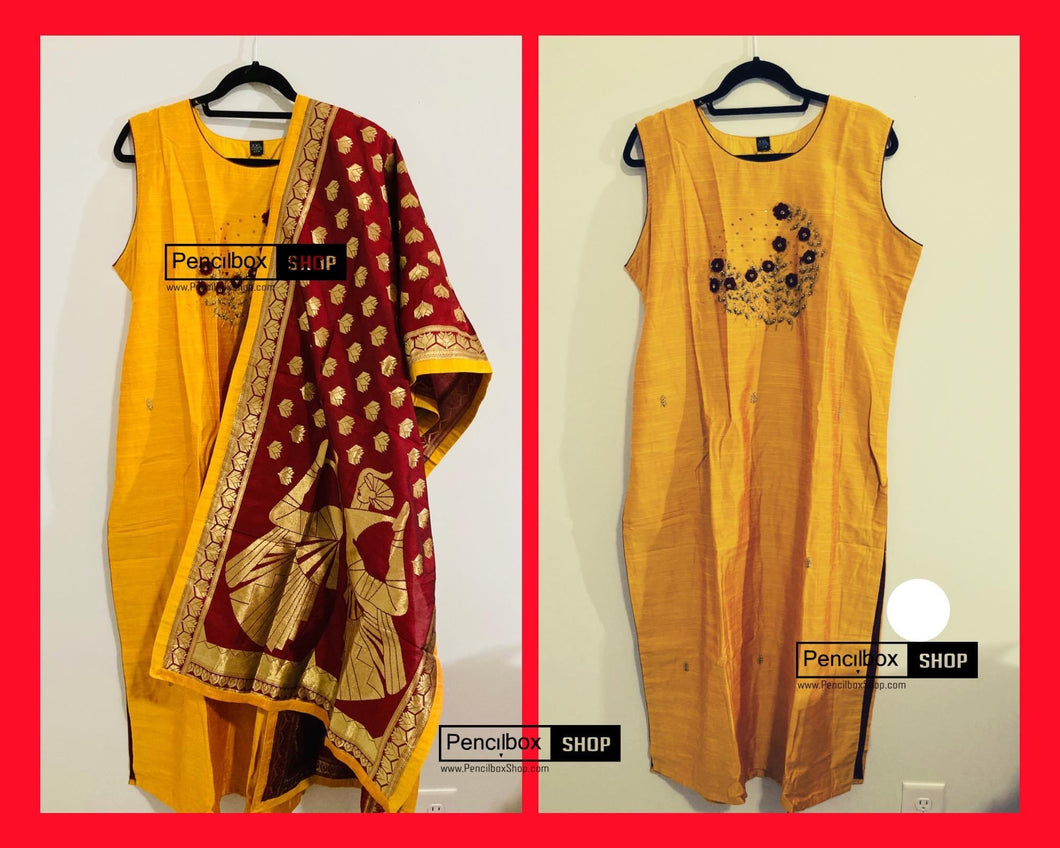 Silk Yellow 3 pieces suit with banarasi dupatta