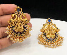 Load image into Gallery viewer, CMulticolor Cz lakshmi ji American Diamond Gold finish Temple Earrings
