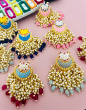 Load image into Gallery viewer, Meenakari Lotus Pearl cluster earrings for women
